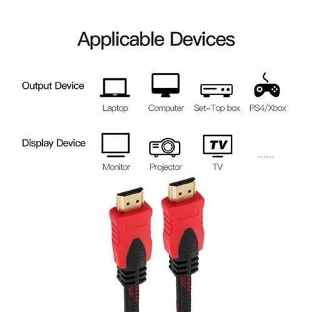 10m High-Speed HDMI Cable with Ethernet V1.4 – Supports 4K, 3D Video, Available in Red or Black - Image 4