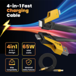 4-in-1 Multifunctional 65W Fast Charging Cable with Zinc Alloy Metal Head, Tangle-Free Flat Design, USB-A & Type-C to Type-C/Lightning, High-Speed Data Sync, Compatible with All Smartphones - Image 3