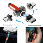 3-in-1 Magnetic Charging Cable with 360° & 180° Rotating Connectors for Phones – 3 Pack (3ft, 6ft, 10ft), 3A Fast Charging, Red - Image 4