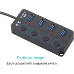 4-Port USB 3.0 Hub for PC & Laptop – High-Speed Hub with Individual Power Switches, LED Indicators, 30cm Cable (Black) - Image 4