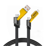 4-in-1 Multifunctional 65W Fast Charging Cable with Zinc Alloy Metal Head, Tangle-Free Flat Design, USB-A & Type-C to Type-C/Lightning, High-Speed Data Sync, Compatible with All Smartphones