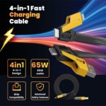 4-in-1 Multifunctional 65W Fast Charging Cable with Zinc Alloy Metal Head, Tangle-Free Flat Design, USB-A & Type-C to Type-C/Lightning, High-Speed Data Sync, Compatible with All Smartphones - Image 3