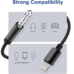 Lightning to 3.5mm AUX Cable 6.6ft Black Braided – Apple MFi Certified 3.5mm Headphone Jack Adapter Male Audio Cable - Image 2