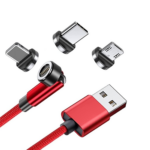 3-in-1 Magnetic Charging Cable with 360° & 180° Rotating Connectors for Phones – 3 Pack (3ft, 6ft, 10ft), 3A Fast Charging, Red