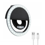 Portable Selfie LED Ring Light – Phone Selfie Lamp with 36 LED Bulbs, 3 Brightness Levels, Independent Lighting for iOS Devices, Black