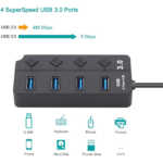 4-Port USB 3.0 Hub for PC & Laptop – High-Speed Hub with Individual Power Switches, LED Indicators, 30cm Cable (Black) - Image 3