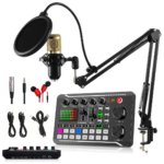 BM-800 Condenser Microphone with F998 Live Sound Card Kit – Podcast Bundle for PC and Smartphone, Studio Recording, Broadcasting, Mixer Functions, and Voice Changer