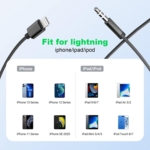 Lightning to 3.5mm AUX Cable 6.6ft Black Braided – Apple MFi Certified 3.5mm Headphone Jack Adapter Male Audio Cable - Image 3