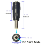 DC Power Adapter Connector, 5.5×2.5mm Male Plug to 5.5×2.1mm Female Jack Coupler, DC 5521 Female to 5525 Male Power Cable Converter for Laptop and Power Interfaces - Image 3