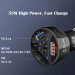 55W Fast Car Charger (20W PD Socket, Dual USB QC 3.0/3.1A) With Type-C Cable and LED Ambient Light for Smartphones, Tablets, and Gadgets - Image 4
