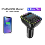 G40 FM Transmitter With Type-C and Dual USB Fast Charging, Colorful LED Light, BT 5.0 Wireless MP3 Player Car Charger - Image 3