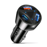 55W Fast Car Charger (20W PD Socket, Dual USB QC 3.0/3.1A) With Type-C Cable and LED Ambient Light for Smartphones, Tablets, and Gadgets