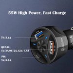 55W Fast Car Charger (20W PD Socket, Dual USB QC 3.0/3.1A) With Type-C Cable and LED Ambient Light for Smartphones, Tablets, and Gadgets - Image 4