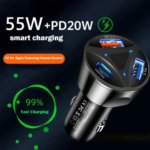 55W Fast Car Charger (20W PD Socket, Dual USB QC 3.0/3.1A) With Type-C Cable and LED Ambient Light for Smartphones, Tablets, and Gadgets - Image 5