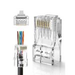 RJ45 Pass-Through Connectors with 2 Load Bars – Gold-Plated 8P8C Plugs for Cat5e/Cat6 Cables